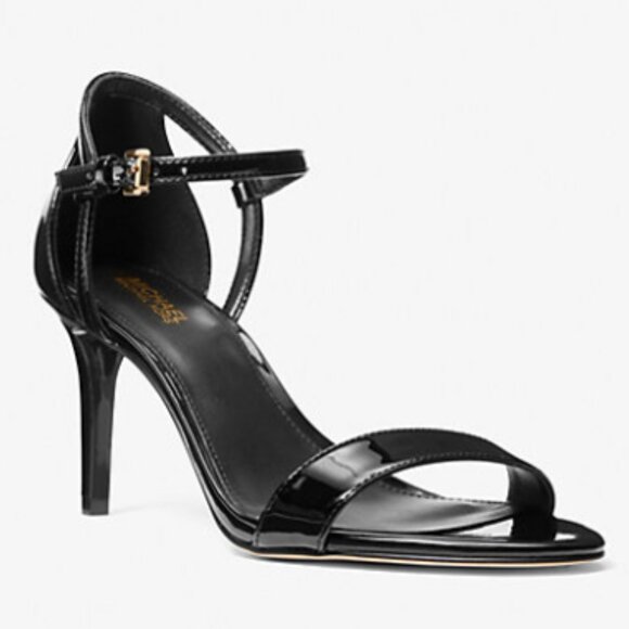 Michael Kors Simone Black Patent Leather Ankle Strap Heels W/Gold Buckle Size 8M - Picture 9 of 10
